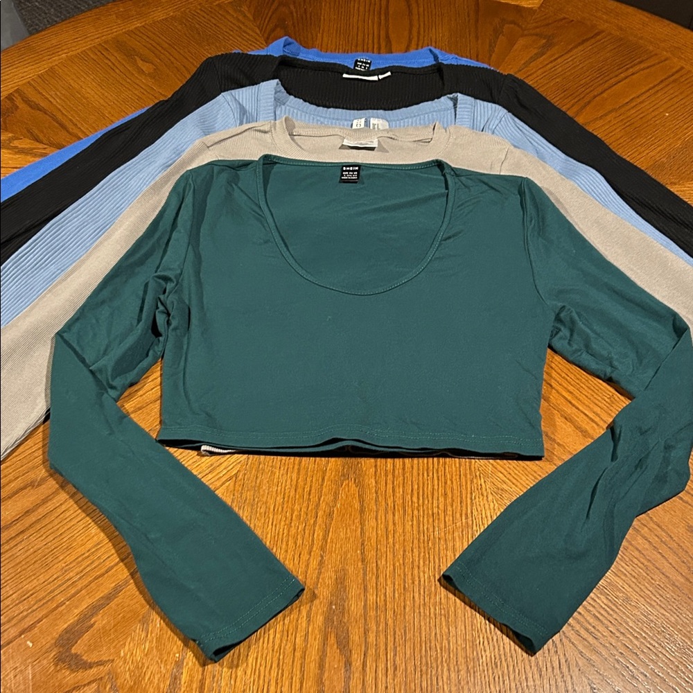 Lot of 4 Ribbed Crop Tops - Black, Blues, Olive Green and 1 hunter green no rib